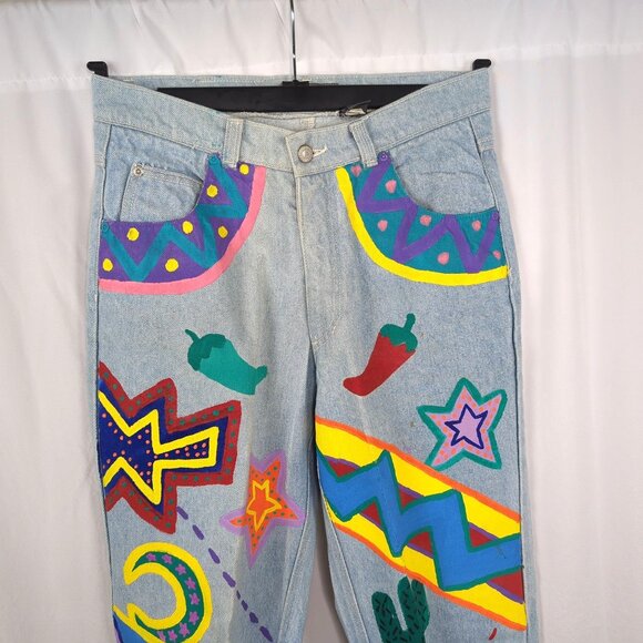 Vintage Liz Wear Jeans 10 Medium Hand Painted Art - Picture 2 of 9